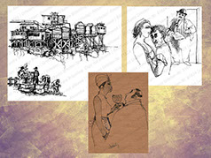 ILLUSTRATION |  Bellertristik; Steinbecks Tortilla Flat, Tuschezeichnung, - Kusenberg "Die schwarze Köchin", Filzstift Spezialpapier 