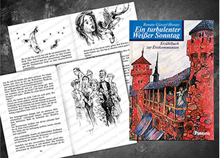 ILLUSTRATION |  Jugendbuch zur Kommunion, Tusche, Aquarell, Frottage. 4- bändige Reihe