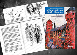 ILLUSTRATION |  Jugendbuch zur Kommunion, Tusche, Aquarell, Frottage. 4- bändige Reihe