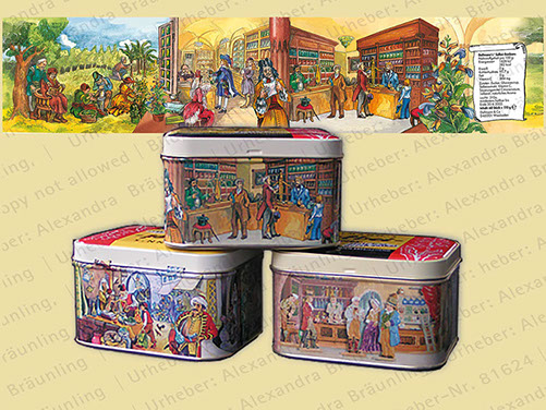 ILLUSTRATION |  illustrativer historischer Ablauf über die Verwendung von Heilkräutern (Motive: Mittelalter, Orient und Okzident u.a.); Fries 