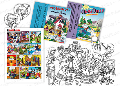 ILLUSTRATION |  Comicstil; 	 - Hörspielkassetten-Cover u. Begleithefte zu diversen namhaften Marken.  - Ausmalbilder für eine Krankenhausfibel