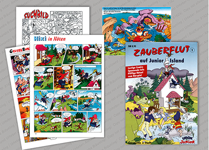 ILLUSTRATION |  Comicstil; Begleithefte für Kinder, Beigabe beim Erwerb eines Lebensmittel-Produkts. 	 Dazu gehören Hörspiel-Kassetten 