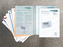 Geschäftspapiere, Mappen, Infoblätter | Diverse Druckerzeugnisse, hier z.B. für eine Software-Entwicklerfirma