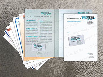 Geschäftspapiere, Mappen, Infoblätter | Diverse Druckerzeugnisse, hier z.B. für eine Software-Entwicklerfirma