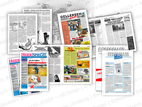 Printprodukte aus dem Verlagswesen: Zeitungen, Newsletter, Magazine.  Layout, Bildbearbeitung, Anzeigengestaltung sowie Redaktion bei einzelnen